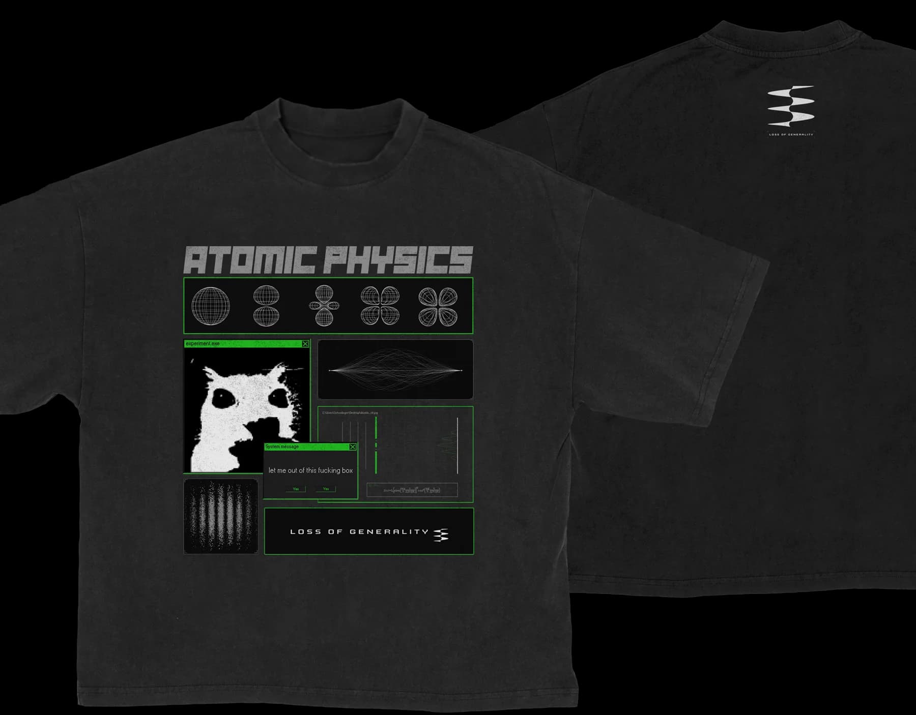 Front and back views of the Atomic Physics tee